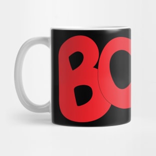 BOO text art in red bubble letters Mug